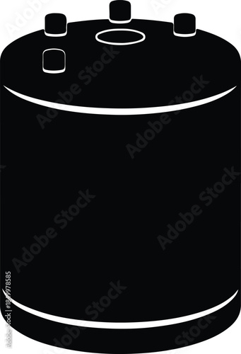 Silhouette of a cylindrical water heater tank with top fittings Vector Illustration