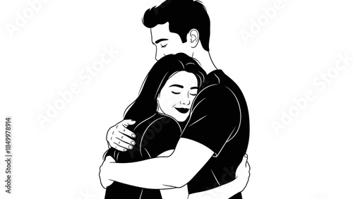 Vector art illustration of a young woman with a headache and a cigarette featuring a sketch style line drawing silhouette of a person