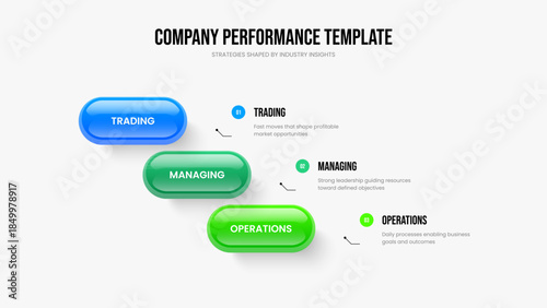 Creative Launch Three Option Diagram Slideshow Layout. Marketing Development 3 Element Infographic Frame Template. Financial Portfolio Slide Design Vector Illustration.