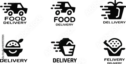 Fast Food Delivery Logo Collection - Express Courier Service and Restaurant Vector Icons Set