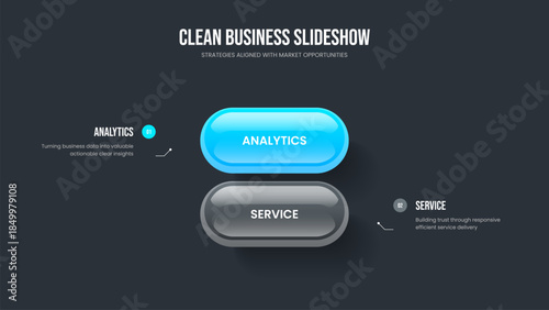Digital Analysis Two Option Infographic Slideshow Design. Creative Briefing Frame Layout Vector Illustration. Professional Campaign 2 Element Diagram Slide Template.