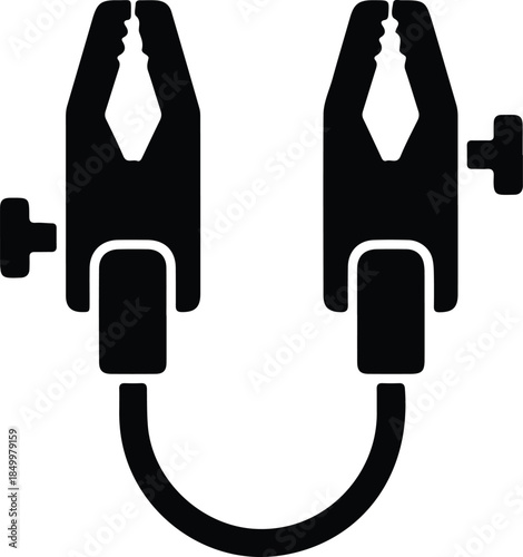 Silhouette pair of industrial clamps connected by cable Vector Illustration