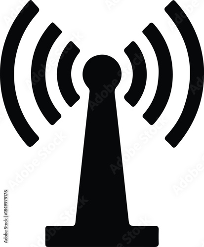 Silhouette radio tower broadcasting signal waves for wireless communication Vector Illustration
