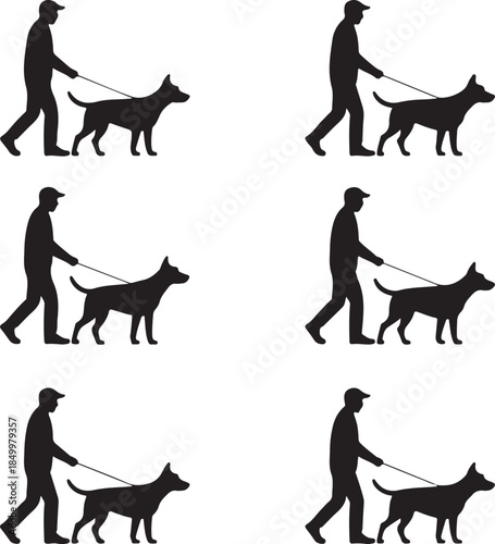 Dog Walking Silhouette Icon Set