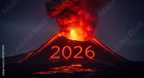 Volcano erupting, fiery 2026