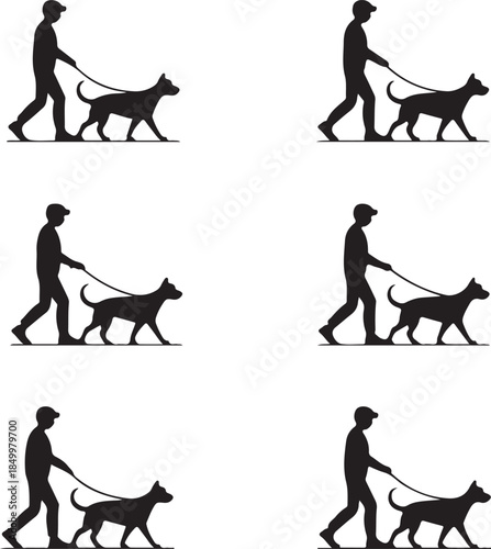 Dog Walking Silhouette Icon Set