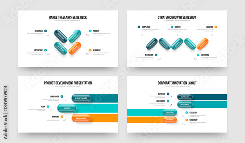 Investor Insight 4 5 3 Step Infographic Frame Design Collection. Service Profile Four Five Three Element Diagram Slideshow Layout Vector Illustration Bundle.