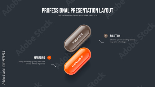Financial Development 2 Step Infographic Frame Template. Enterprise Forecast Two Element Diagram Presentation Layout. Corporate Strategy Slideshow Design Vector Illustration.