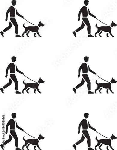 Dog Walking Silhouette Icon Set