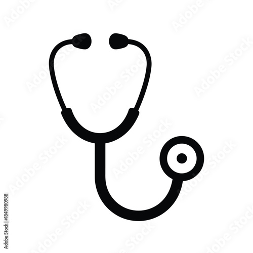 Simple black and white illustration of a medical stethoscope on white background