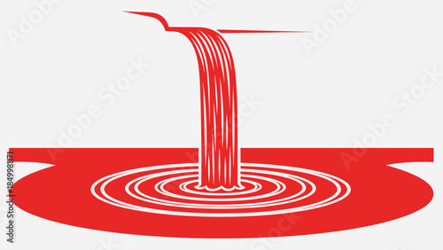 Red Liquid Pouring into Circular Pool.