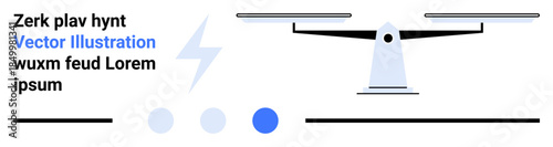 Scales balancing with dynamic lightning bolt, blue dot icons, and minimalist lines. Ideal for justice, energy, balance, law, decisions, sustainability simple landing page