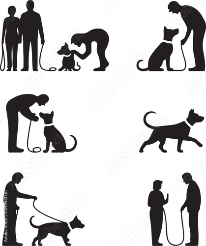 Dog Walking Silhouette Icon Set