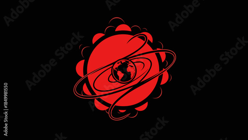 Red Planet with Rings Illustration Design.