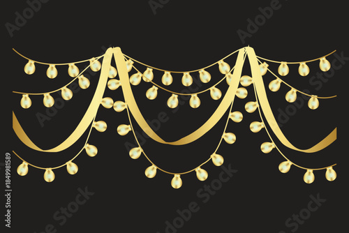 Christmas Lights Isolated on Transparent Backgound. Festive Colorful Christmas Lights String Decoration. Vector Graphic for Christmas Cards, Banners, Poster, Web