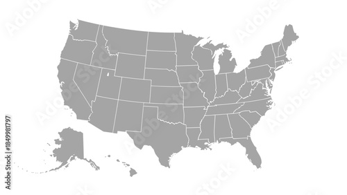 A grey map of the United States of America, displaying all 50 states and the District of Columbia, with a small white dot marking a specific location.