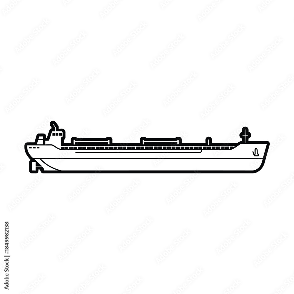 Obraz premium Simple black and white line drawing of a large cargo ship vessel