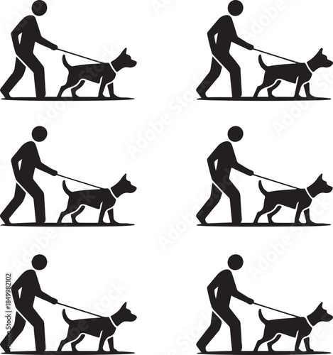 Dog Walking Silhouette Icon Set