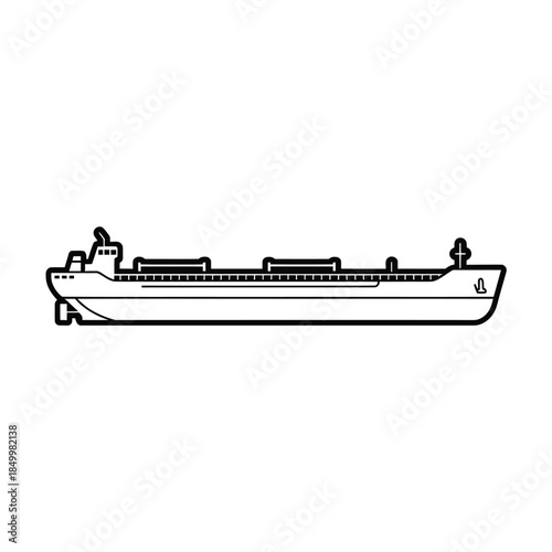 Simple black and white line drawing of a large cargo ship vessel
