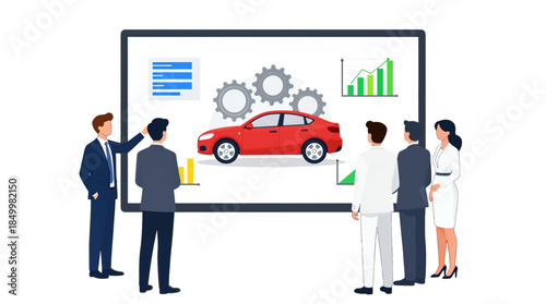 Business team analyzing car production data