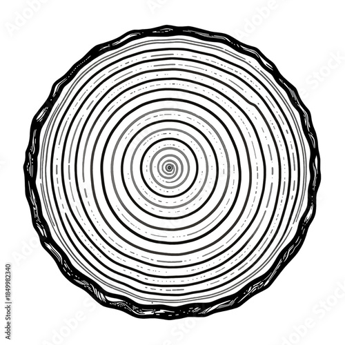 Circular tree ring texture in black and white