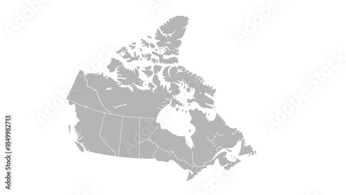 A stylized, gray map outlines the country of Canada, displaying its provinces and territories against a white background.