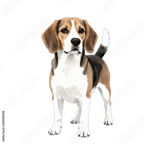 Cute Beagle Dog Standing and Wagging Tail