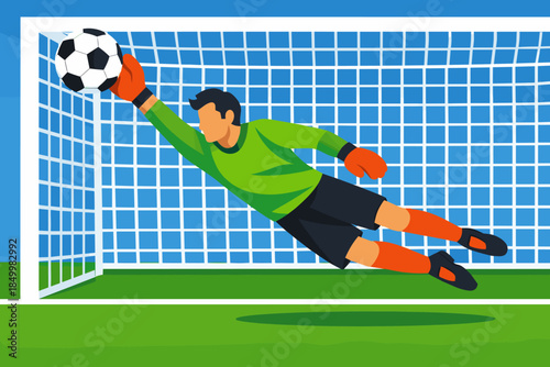 Goalkeeper making a diving save in a soccer match
