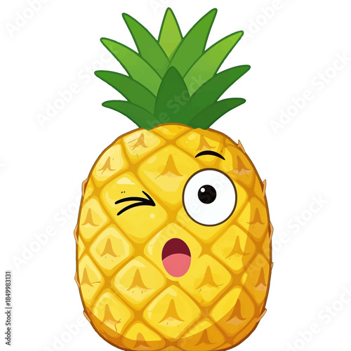 Cute pineapple character winking with surprise