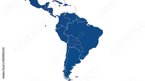 A detailed map of South America is presented in a solid blue color, with internal borders clearly delineated.