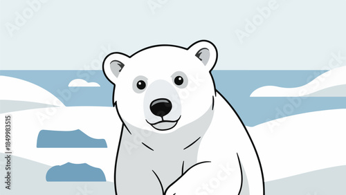 Cartoon polar bear illustration with arctic background