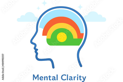 Mental clarity: colorful mind in silhouette with cloud inspiration