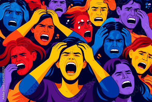 Vivid pop art expression of turmoil and distress in vibrant colors