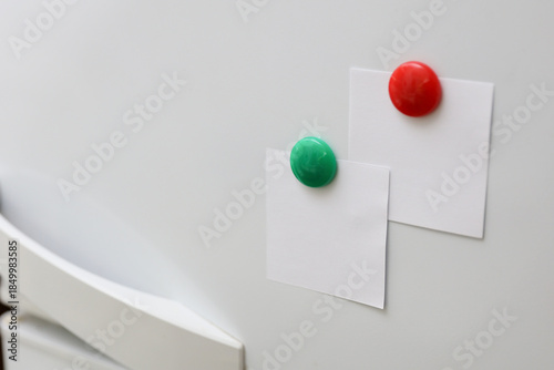 Free Download White blank memo papers with magnets hanging on the refrigerator - GFXLoad