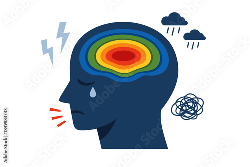 Mental health concept: emotional struggles illustrated with abstract human head