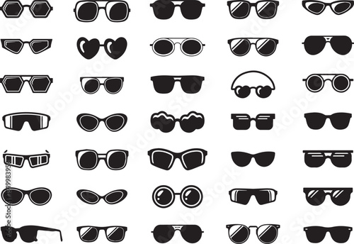 Sunglass black silhouette set flat vector illustration icon collections
