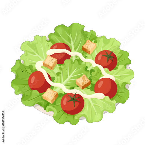 Fresh green salad with tomatoes and croutons