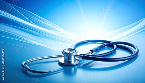 Modern Medical Office with Stethoscope, Computer, and Urban View