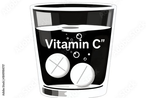 Glass of effervescent vitamin C tablets dissolving