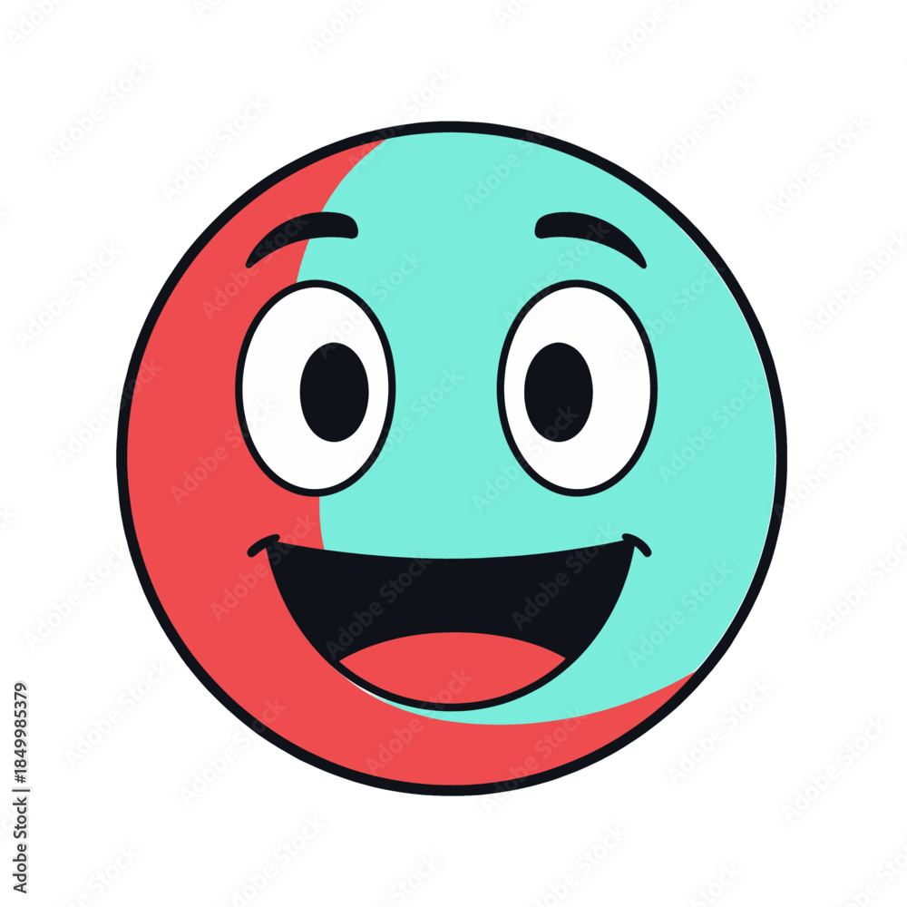 Fototapeta premium Happy cartoon face with a teal and red design.