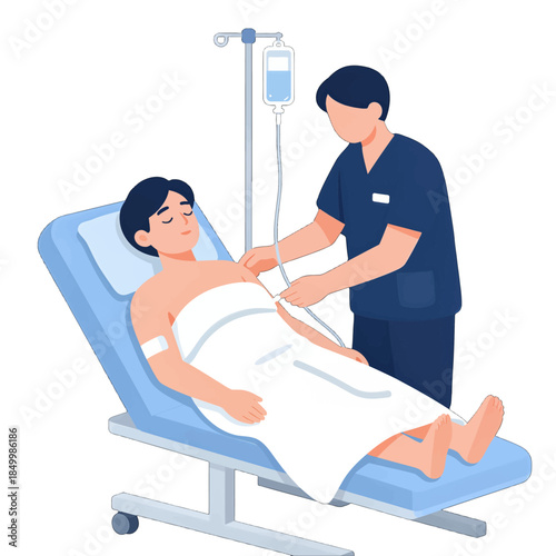 Nurse Administering IV Infusion to Male Patient