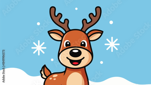 Playful cartoon reindeer illustration with winter background