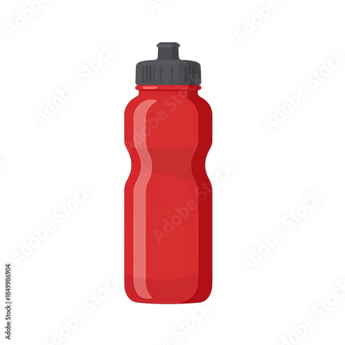Red plastic sports water bottle with black cap
