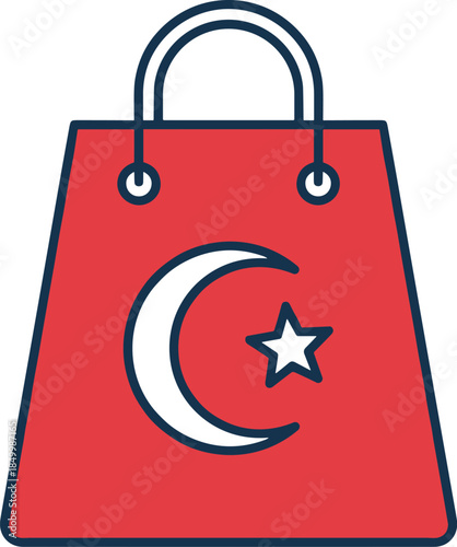 Modern outline icon showing a retail carrier with religious symbols to denote specialized cultural gift giving, traditional holiday sales, and ethical Islamic business practices.