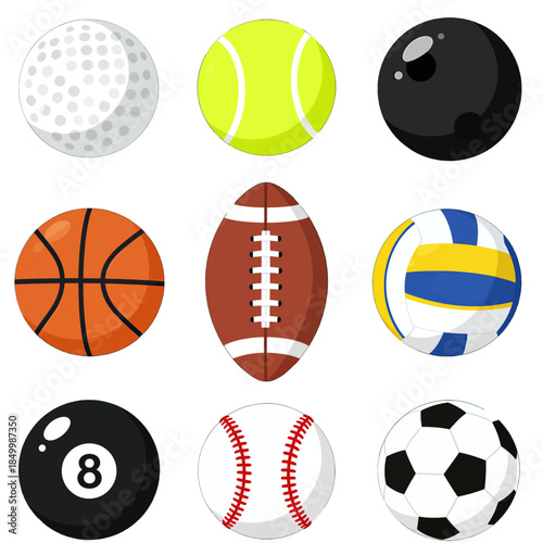 Set of various sports balls isolated.