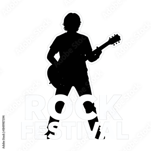 Silhouette of guitarist with bold rock festival text