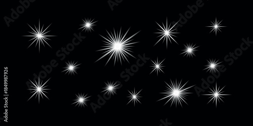 Abstract starry night fireworks vector background with glowing lights effects