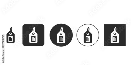 Price tag icon set in black and white styles for web design | Vector graphic for shopping, retail, sales, and pricing indicators | Merchandise label symbol with barcode graphic multiple formats 