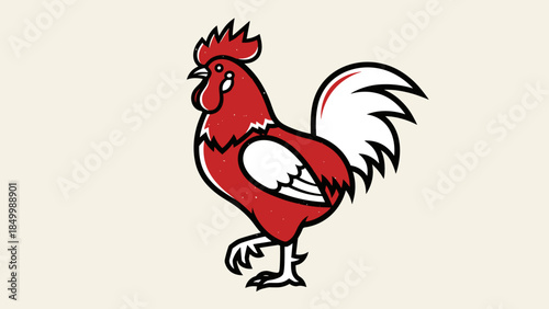 Red Rooster Cartoon Illustration Standing.