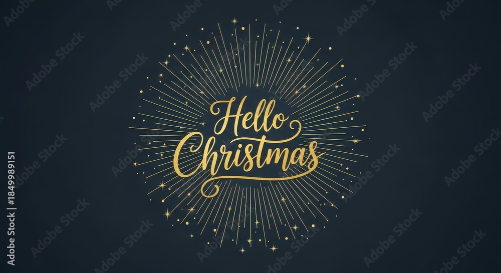 Fototapeta premium Elegant golden holiday greeting features decorative starburst design on dark background